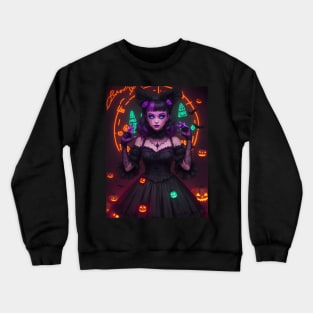 Halloween Spooky Neon Black Magic Witch Crewneck Sweatshirt